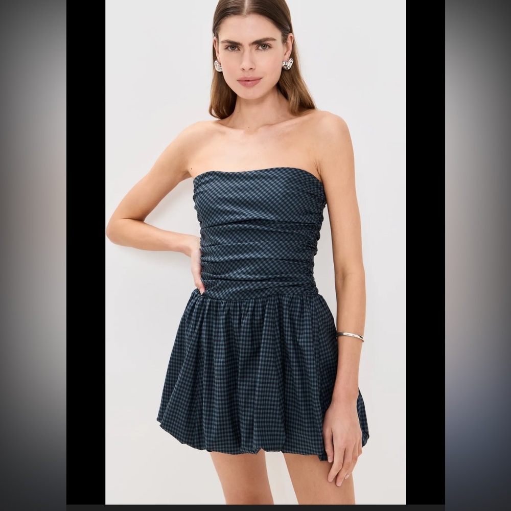 Reformation Clea Mini Dress in Dark Slate Check Women’s 10